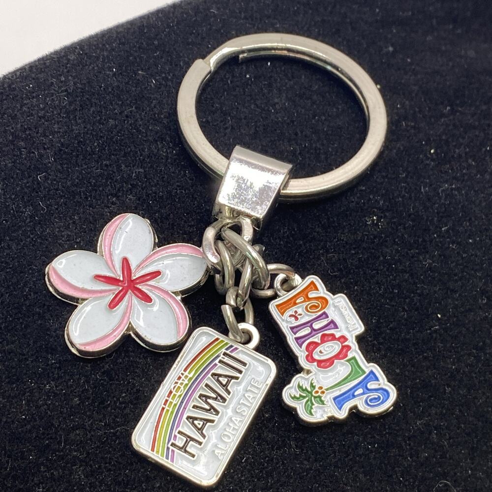 Vintage Hawaii Aloha Silver Charm Keychain Womens Fashion